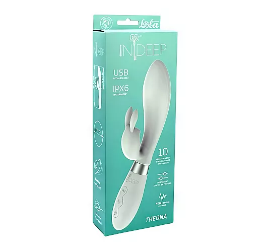 Белый вибратор-кролик Indeep Pro "Theona" 10 режимов, двойная стимуляция, IPX6, USB - 21,5 см.