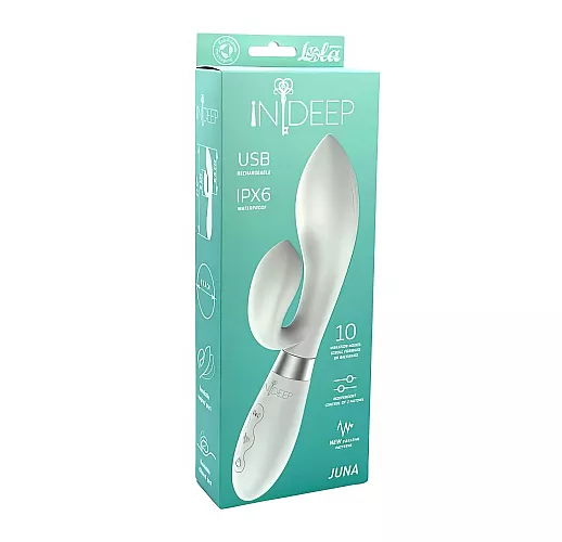 Белый вибратор-кролик Indeep Pro "Juna" 10 режимов, двойная стимуляция, IPX6, USB - 21,5 см.