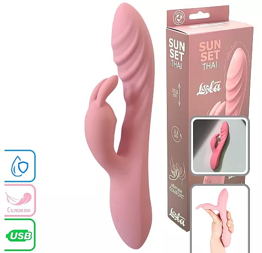Розовый вибратор-кролик Sunset "Thai" 10 режимов вибрации, Х2 стимуляция, IPX7, USB - 20,6 см.