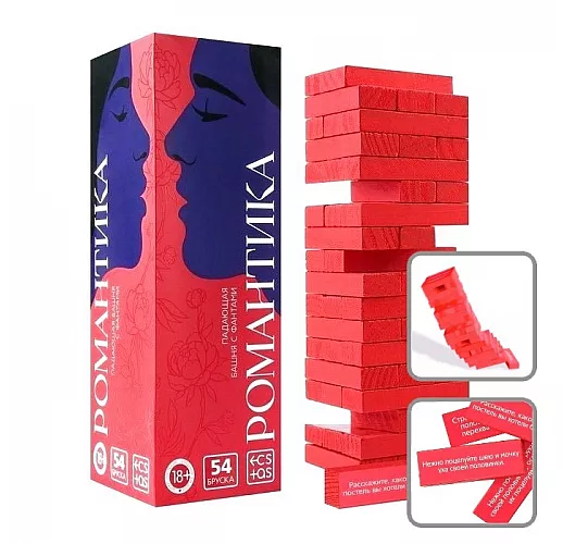 Игра падающая башня дженга «Романтика» с фантами - 54 бруска