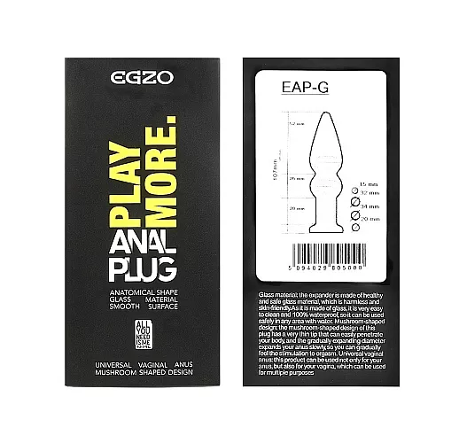 Стеклянный анальный плаг Egzo "Glass Anal Plug" с возможностью нагрева или охлаждения - 11 см.