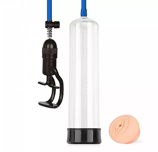 Прозрачная вакуумная помпа SE "Much Pleasure" с насадкой-вагиной и клапаном - 30 см. ⌀ 6,5 см.