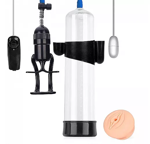 Прозрачная вакуумная помпа SE "Much Pleasure" с вибрацией и насадкой-вагиной - 30 см. ⌀ 6,5 см.