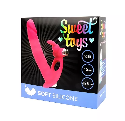 Силиконовый страпон Sweet Toys Pink для двойного проникновения, с 2 вибропулями - 15 см. Силиконовый страпон Sweet Toys Pink для двойного проникновения, с 2 вибропулями - 15 см.