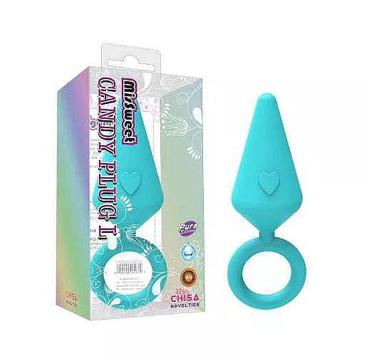 Бирюзовая конусовидная анальная пробка с колечком-ограничителем - 9 см.