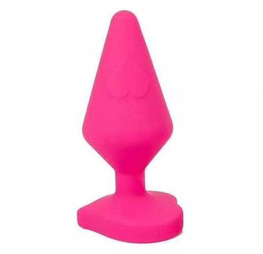Розовая коническая анальная пробка с сердечком-ограничителем - 8 см.