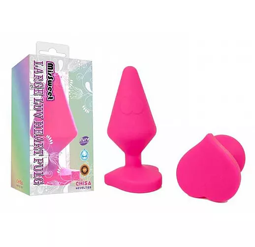 Розовая коническая анальная пробка с сердечком-ограничителем - 8 см.