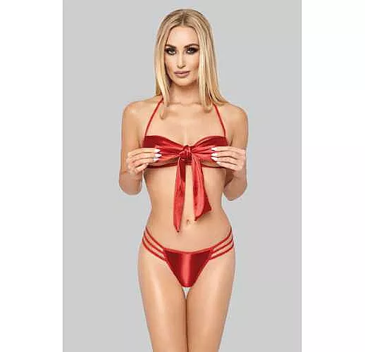 Игривый комплект с бантом на лифе S-M красный