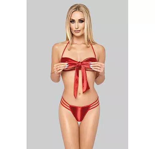 Игривый комплект с бантом на лифе L-XL красный