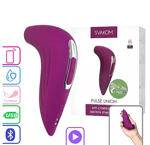 Вакуумно-волновой стимулятор клитора Svakom "Pulse Union" 5+5 режимов, IPX7, USB, Bluetooth/App