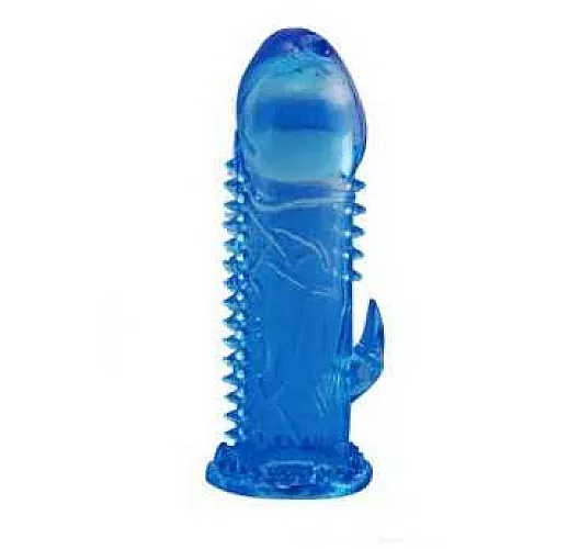 Голубая насадка с усиками и отростком для стимуляции клитора