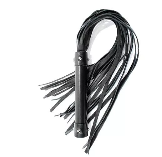Черная длинная плеть из натуральной кожи с шипами - 55 см.