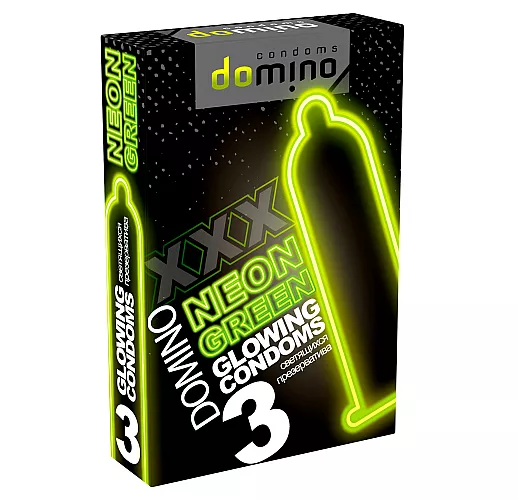 Презервативы Domino "Neon Green" прозрачно-зеленого цвета со светящимся в темноте кончиком - 3 шт.
