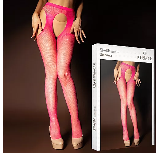 Розовые колготки из Sense Collection от Le Frivole с вырезами и искрящимися стразами S-M-L-XL