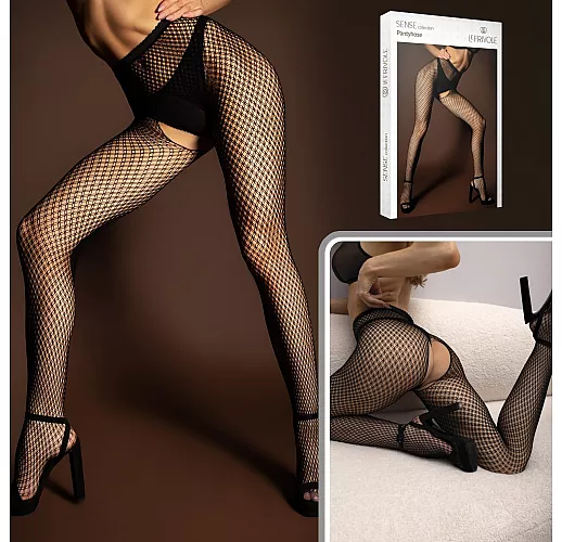 Черные колготки из Sense Collection от Le Frivole со сдвоенной мелкой сеткой и доступом S-M-L-XL