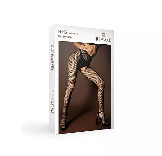 Черные колготки из Sense Collection от Le Frivole со сдвоенной мелкой сеткой и доступом S-M-L-XL
