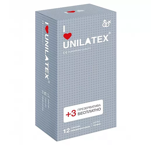 Презервативы с точками Unilatex Dotted - 12 шт. + 3 шт. в подарок Презервативы с точками Unilatex Dotted - 12 шт. + 3 шт. в подарок