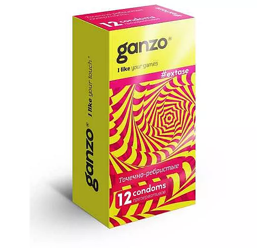 Презервативы анатомической формы с точечной и ребристой структурой Ganzo Extase - 12 шт.