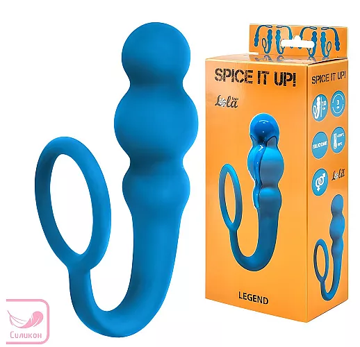 Синий анальный стимулятор Legend из силикона, анатомическим рельефом и эрекционным кольцом - 10 см.