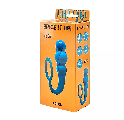 Синий анальный стимулятор Legend из силикона, анатомическим рельефом и эрекционным кольцом - 10 см.