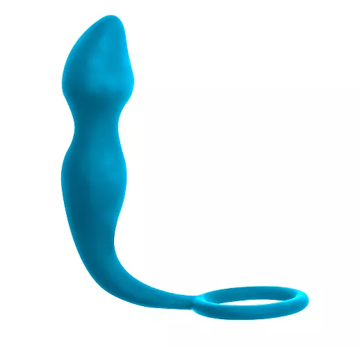 Синий анальный стимулятор Sensa из силикона, анатомическим рельефом и эрекционным кольцом - 10 см.