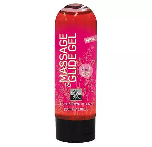 Массажное масло и лубрикант Massage & Glide Gel с клубничным ароматом - 200 мл.