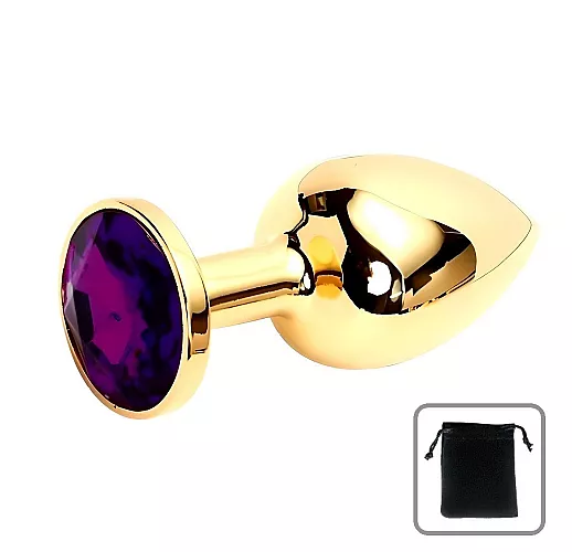 Элегантная металлическая анальная пробка 4S "Viola Gold" с фиолетовым стразом - 7,6 см. ⌀ 2,8 см.