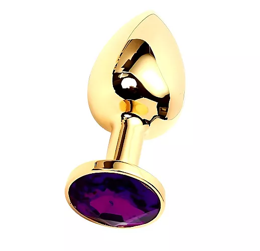 Элегантная металлическая анальная пробка 4S "Viola Gold" с фиолетовым стразом - 7,6 см. ⌀ 2,8 см.