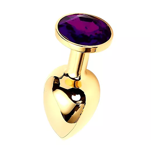 Элегантная металлическая анальная пробка 4S "Viola Gold" с фиолетовым стразом - 7,6 см. ⌀ 2,8 см.