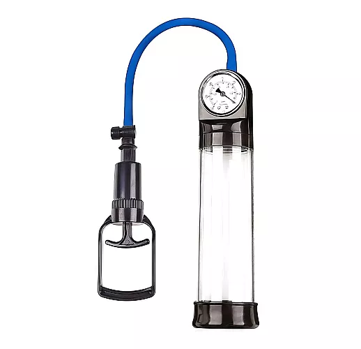Прозрачная вакуумная помпа Much Pleasure с манометром для контроля давления в колбе - 20 см. ⌀ 6 см.