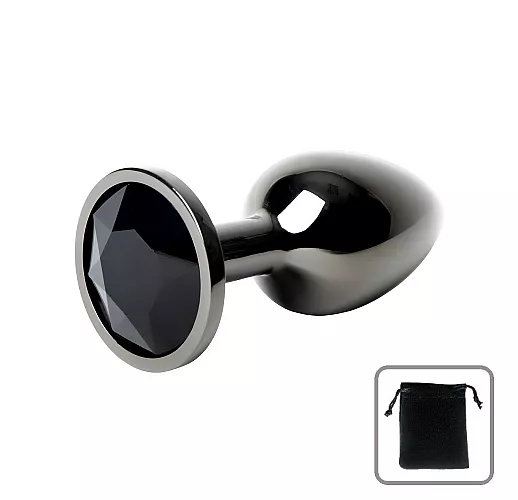 Брутальная металлическая анальная пробка 4S "Black Brutal" с черным стразом - 7,1 см. ⌀ 2,8 см.