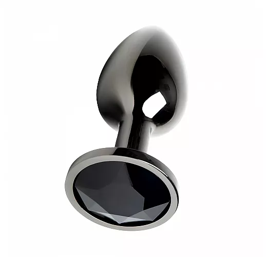 Брутальная металлическая анальная пробка 4S "Black Brutal" с черным стразом - 7,1 см. ⌀ 2,8 см.