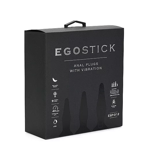 Комплект силиконовых анальных пробок "Ego Stick" с 9 режимами вибрации, IPX6, USB - 11/12,4/14,2 см.