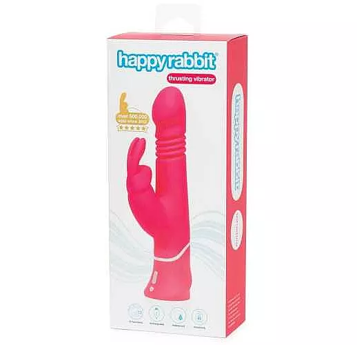 Розовый вибратор Thrusting Realistic Rechargeable Rabbit Vibrator с имитацией толчков - 22,8 см.
