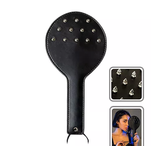 Дерзкая чёрная шлепалка Party Hard "Barb" с металлическими шипами - 30 см.