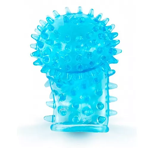 Голубая закрытая рельефная насадка на член - 6 см.