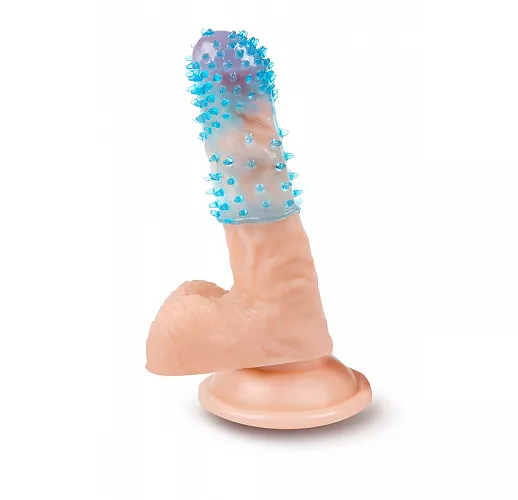 Голубая закрытая рельефная насадка на член - 6 см.