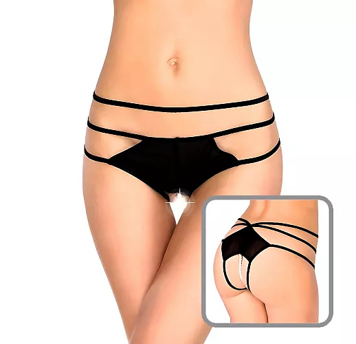Оригинальные трусики с бусинами и тройными бретелями M-L черный