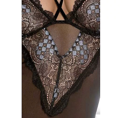 Боди Giorgia с оригинально оформленным лифом S-M черный