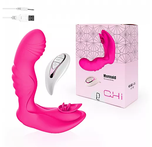 Необычный розовый массажер с клиторальной стимуляцией и дистанционным управлением Mermaid