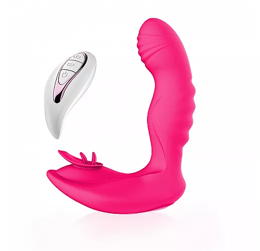 Необычный розовый массажер с клиторальной стимуляцией и дистанционным управлением Mermaid
