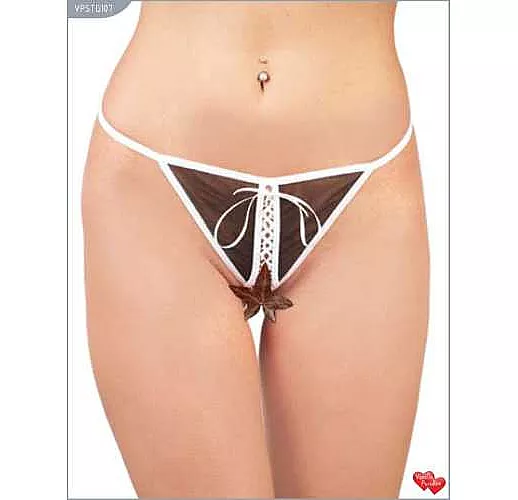 Трусики-стринги с доступом и шнуровкой M черный с белым