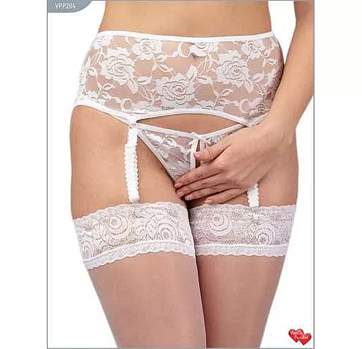 Широкий кружевной пояс и контактные трусики-стринги с цветочным узором L-XL белый