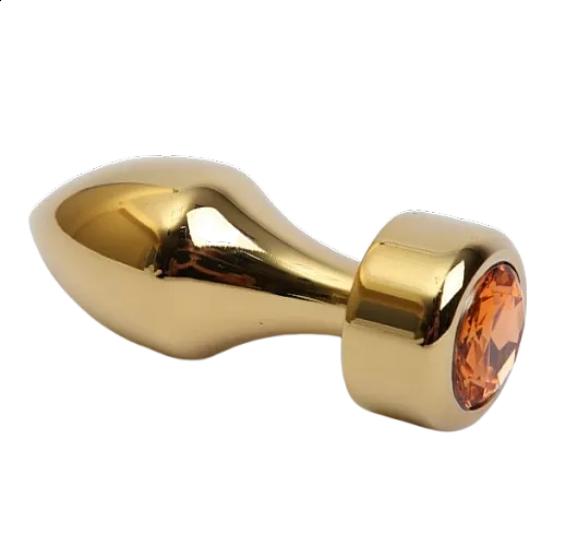 Золотистая анальная пробка с широким основанием и жёлтым кристаллом - 7,8 см.